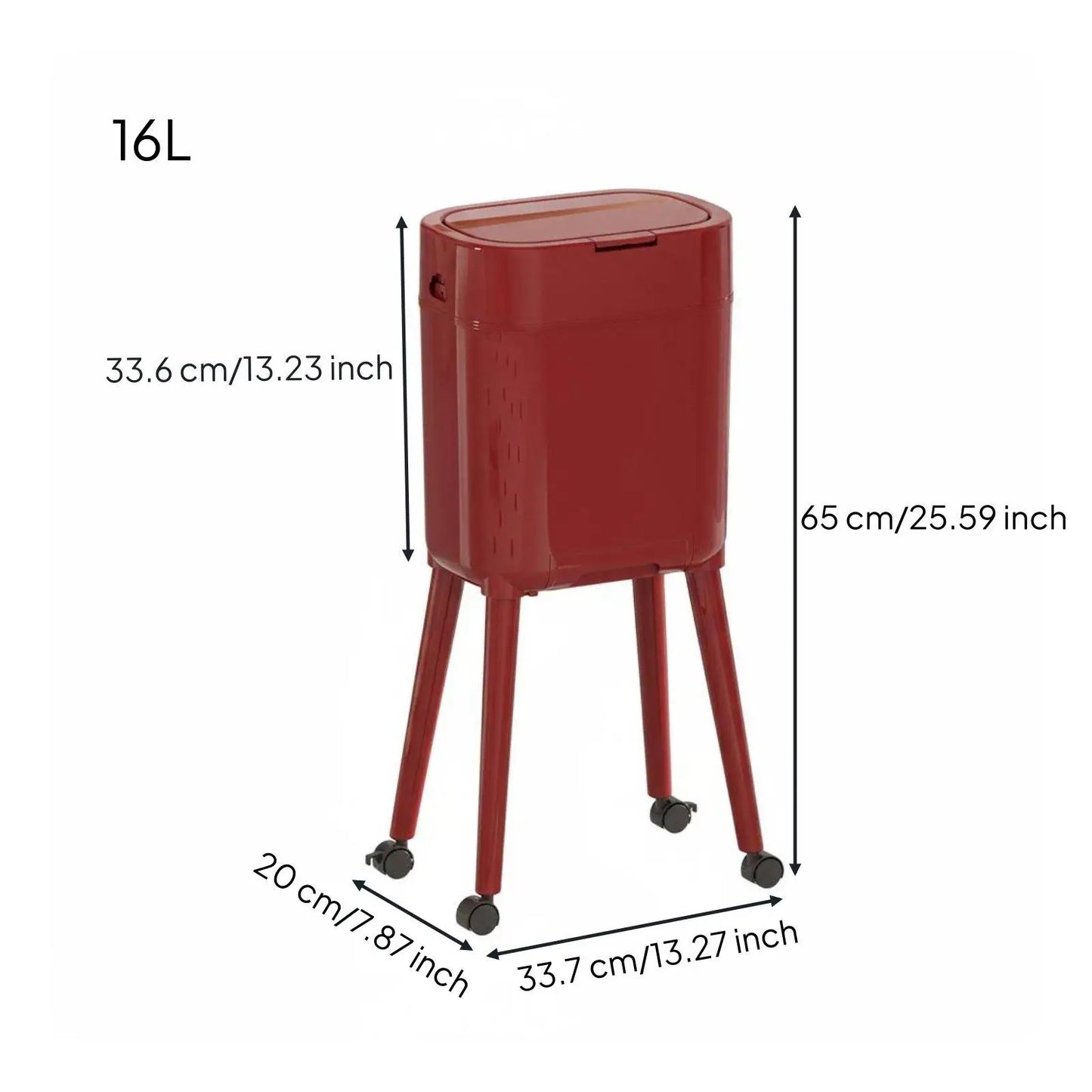 Tall Trash Can with Legs No-Bend Design Elevated Garbage Can on Wheels Rolling Waste Bin with Lid Large Capacity for Living Room