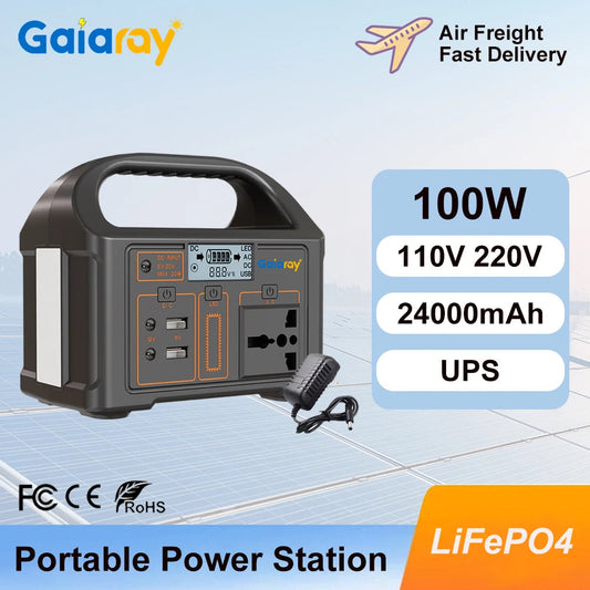Gaiaray 100W Portable Power Station 24000mAh LiFePO4 Charging Energy Station Solar Generator AC110V 220V Power Bank for Camping WardBoyzPROShop