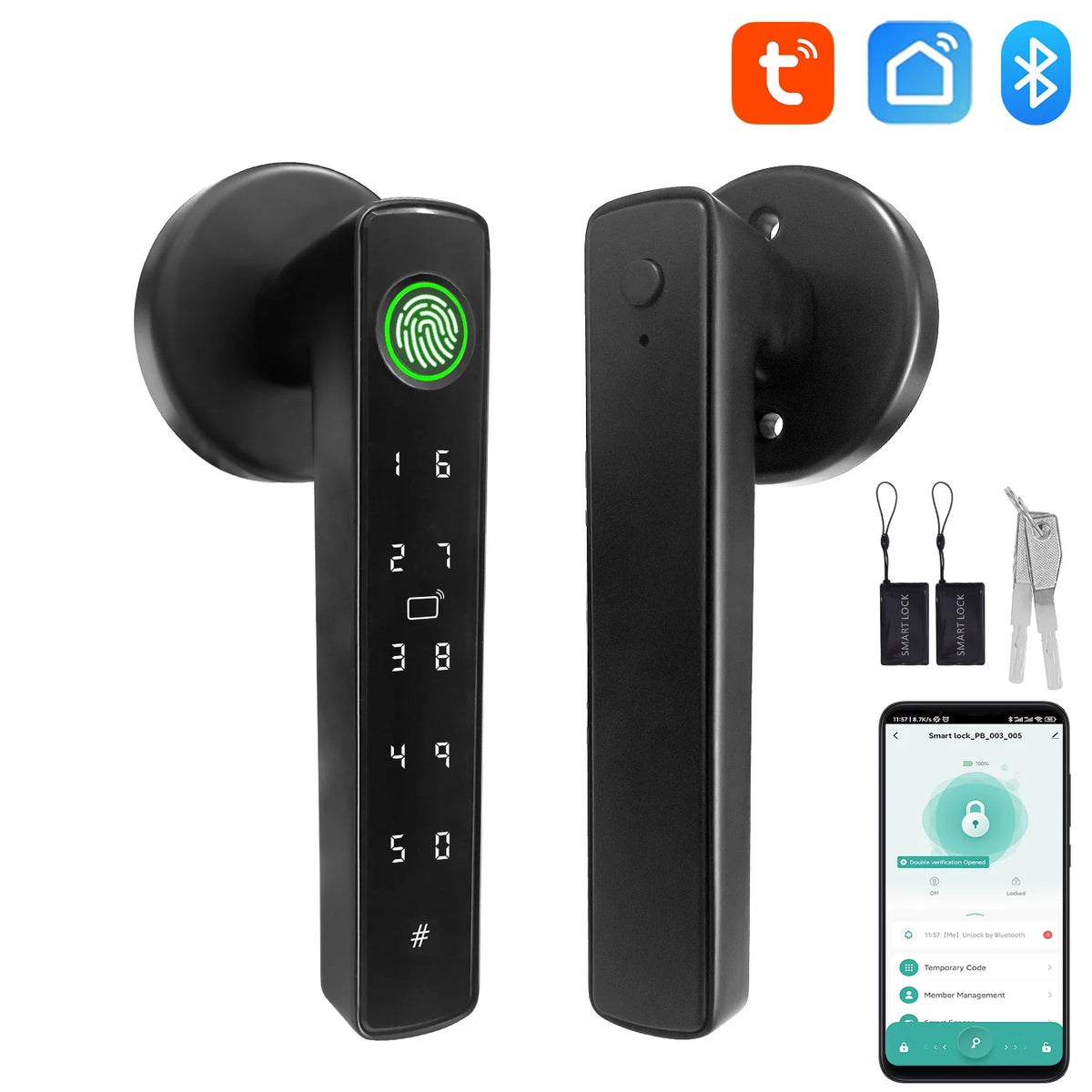 Fingerprint Multiple Unlocking Methods Tool Security Key Cutting Machine armor Plate APP Unlocking Door Smart Handle Lock Indoor