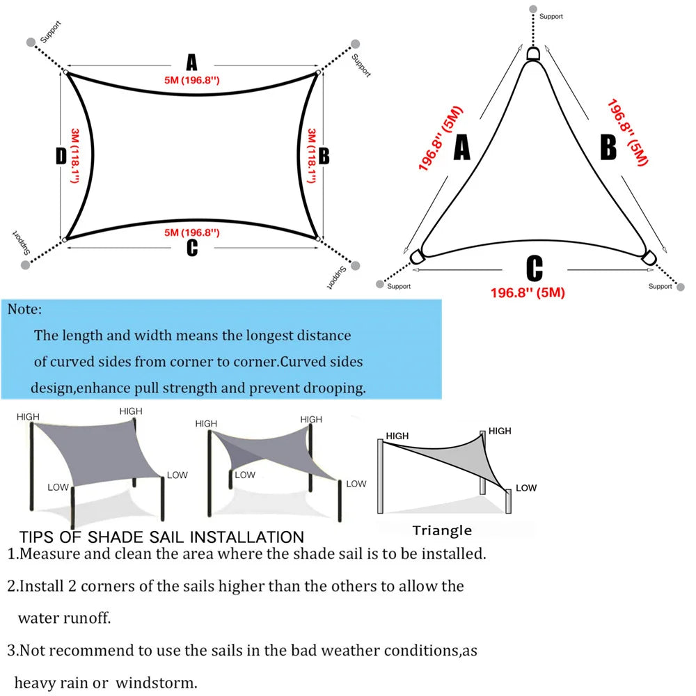 5/3.6/3/2M Triangle Shade Sail Waterproof Sunshade Sail Canopy 98%UV Block Awning with Free Rope for Garden Patio Pergola Gazebo WardBoyzPROShop