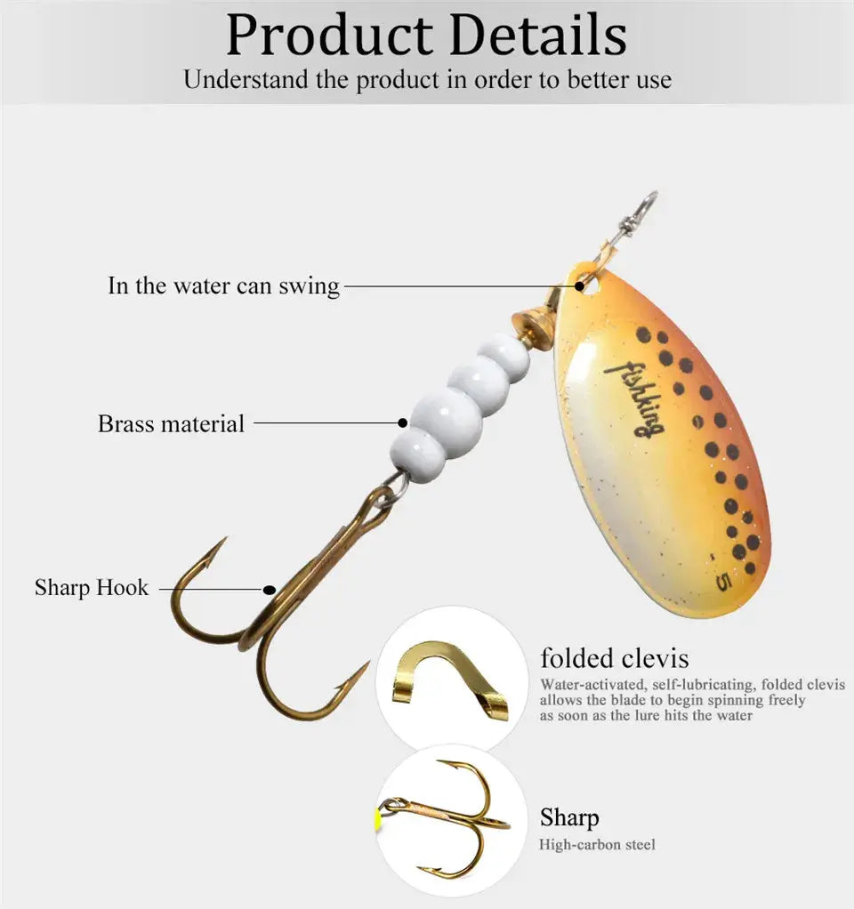 FISH KING 6 Color 0#-5# Spinner Bait With Treble Hooks 35647-BR Arttificial Bait Fishing Lure WardBoyzPROShop
