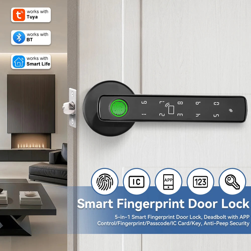 Fingerprint Multiple Unlocking Methods Tool Security Key Cutting Machine armor Plate APP Unlocking Door Smart Handle Lock Indoor