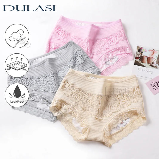 Leak Proof Menstrual Panties Physiological Period Pants Women Underwear Comfort Cotton Lace Briefs Undies Mid Rise Briefs 9059