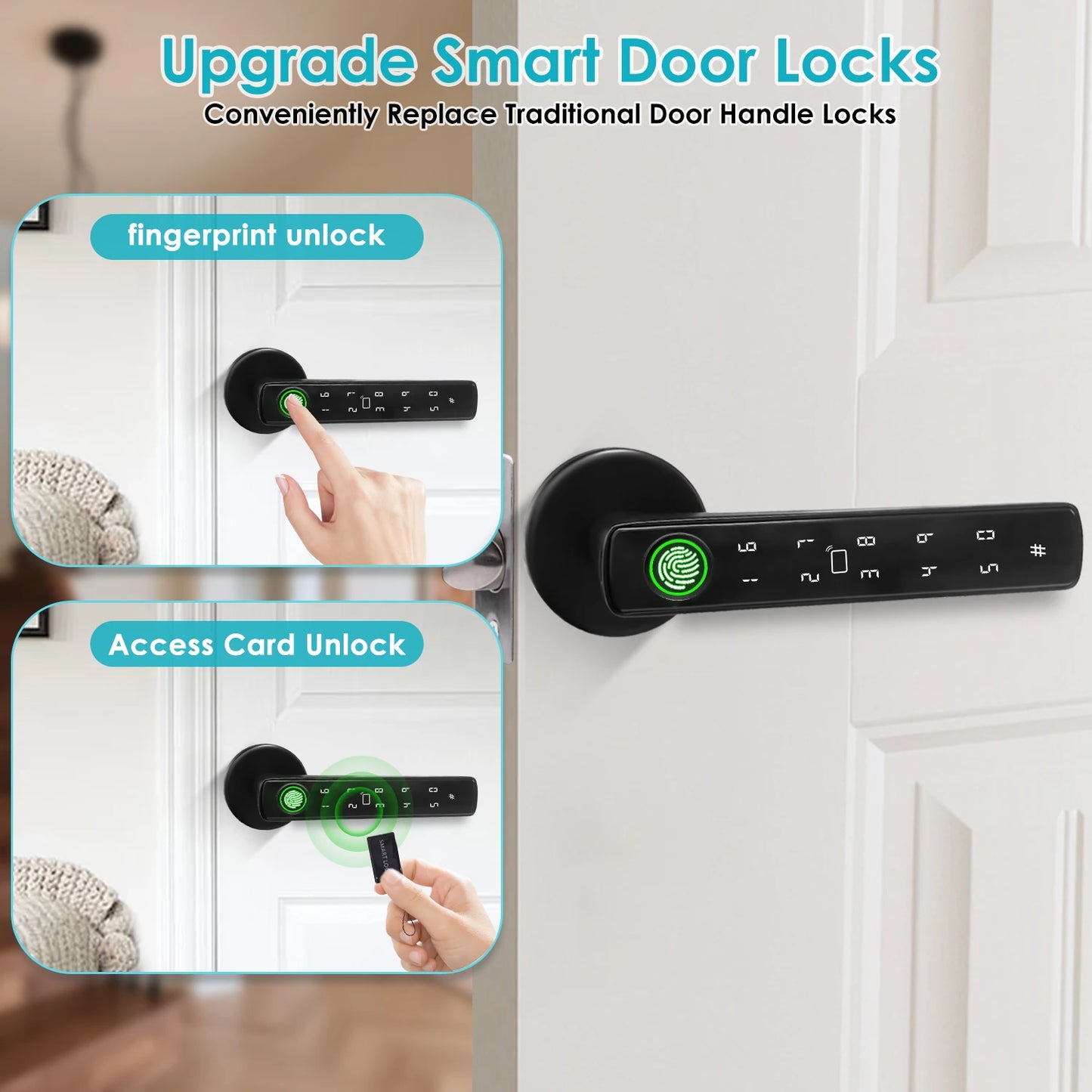 Fingerprint Multiple Unlocking Methods Tool Security Key Cutting Machine armor Plate APP Unlocking Door Smart Handle Lock Indoor