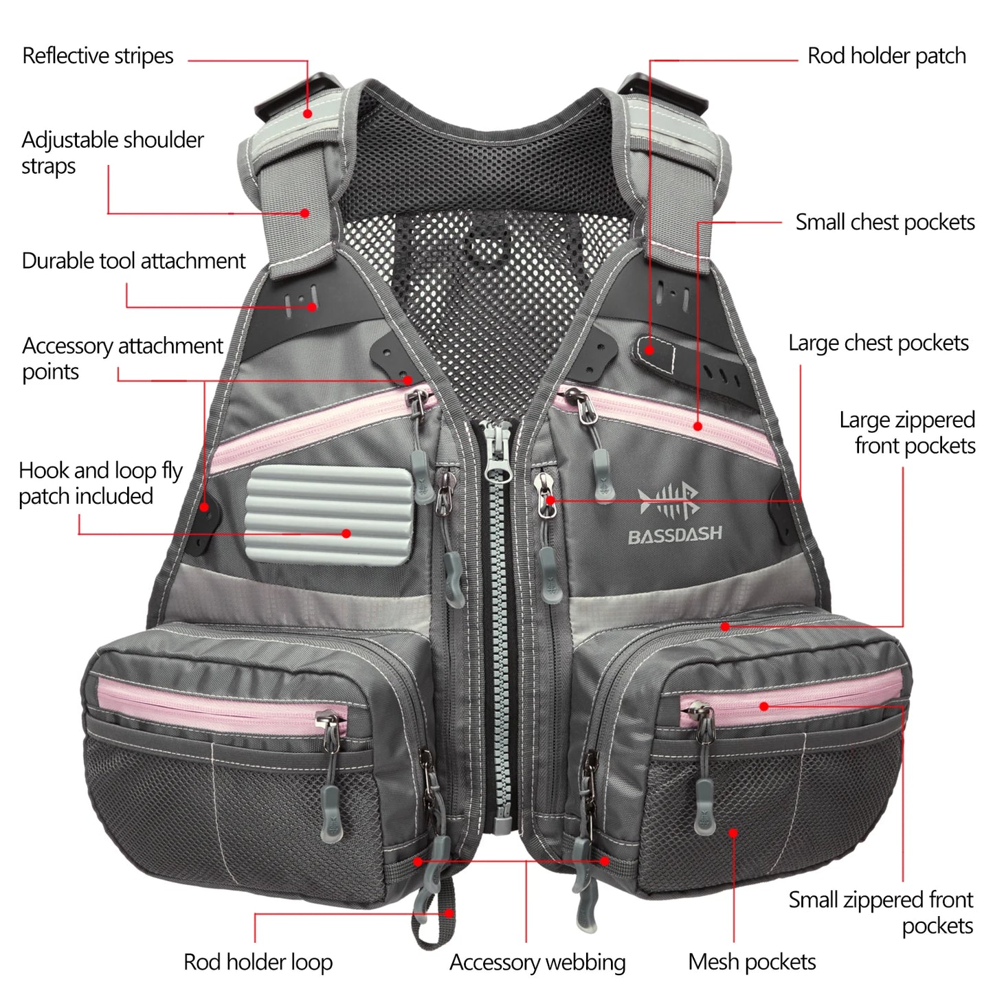 Bassdash FV09 Fly Fishing Vest for Youths Kids Adjustable Size with Multiple Pockets Trout Bass Fishing Gear