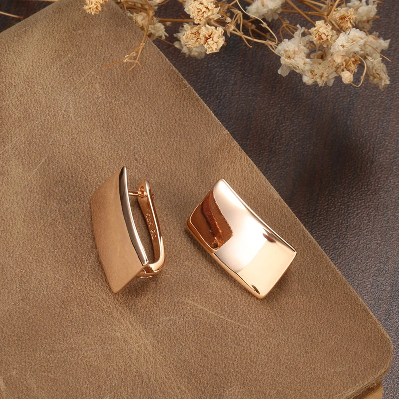 Kinel Hot Fashion Glossy Dangle Earrings 585 Rose Gold Simple Square Earrings For Women High Quality Daily Fine Jewelry