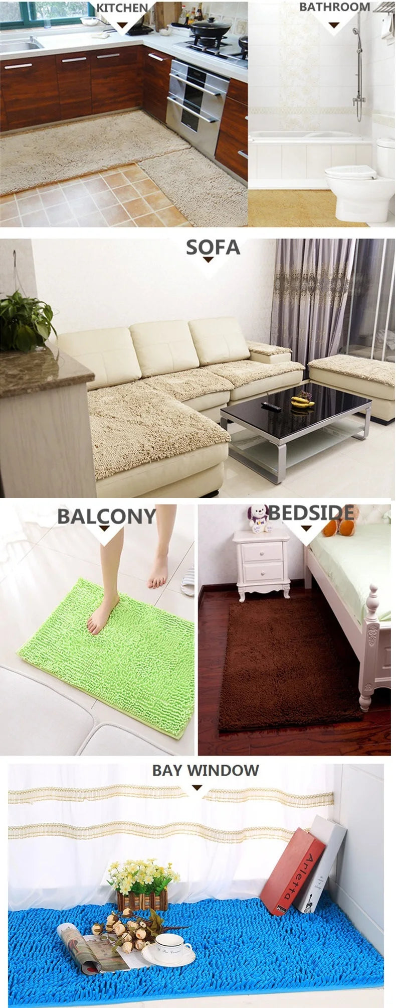 High Quality Bathroom Carpet Anti-slip Bath Rug Outdoor Shower Room Rugs And Mats Chenille Bathroom Floor Mat Toilet Door Mat