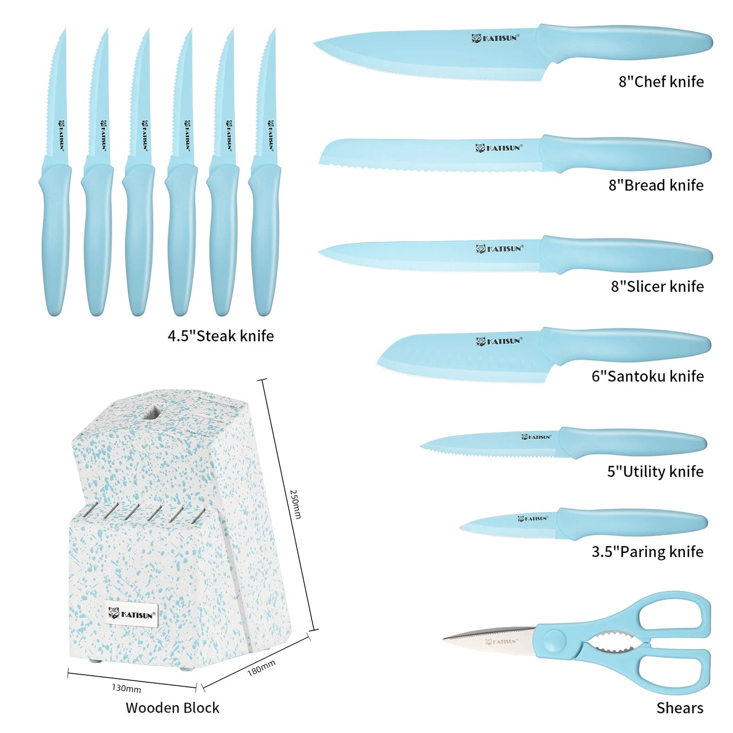 14 Pieces Blue Coding High Carbon Steel Blade, No Rust, and Super Sharp Knife Set with Wooden Stand and Kitchen Scissors WardBoyzPROShop