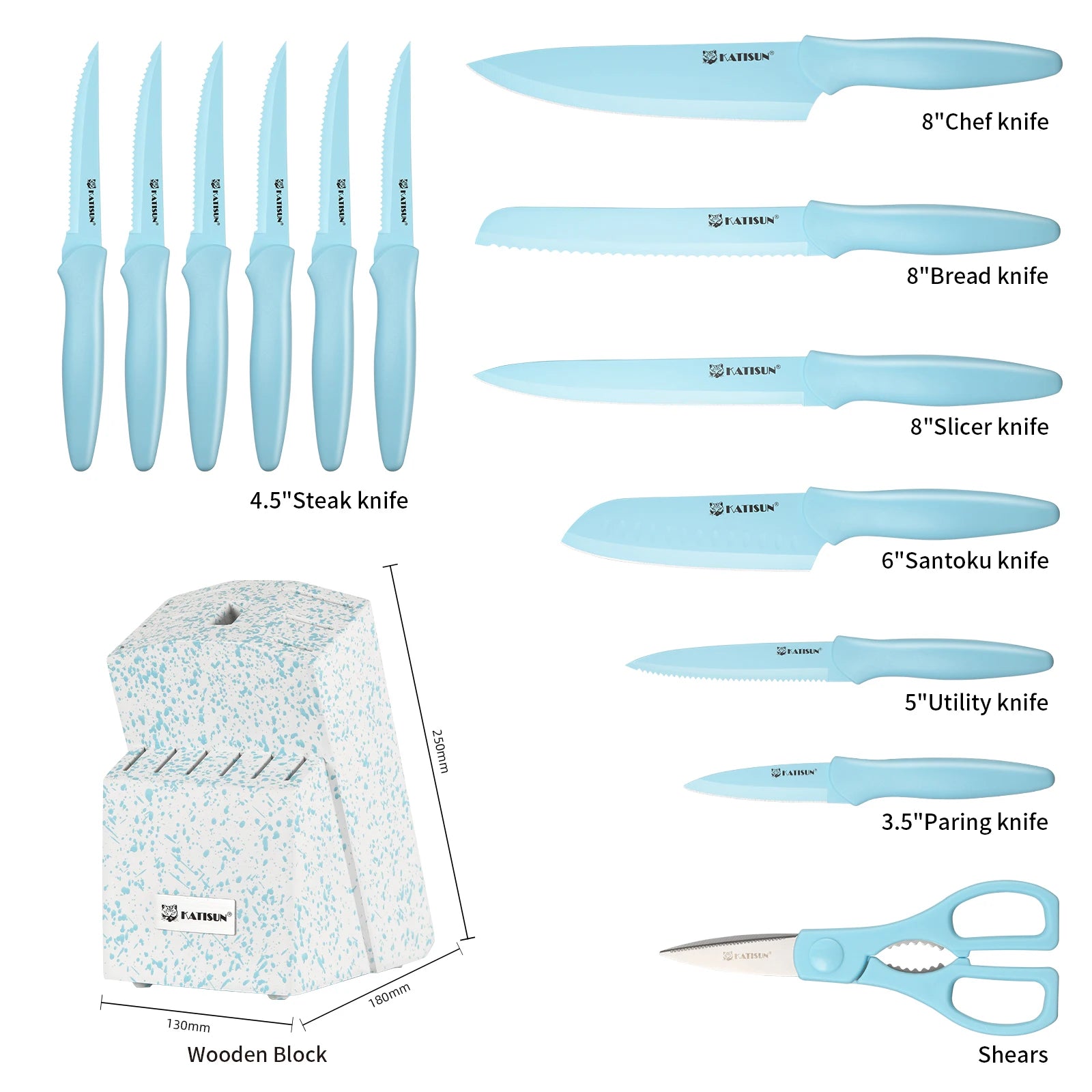 14 Pieces Blue Coding High Carbon Steel Blade, No Rust, and Super Sharp Knife Set with Wooden Stand and Kitchen Scissors WardBoyzPROShop