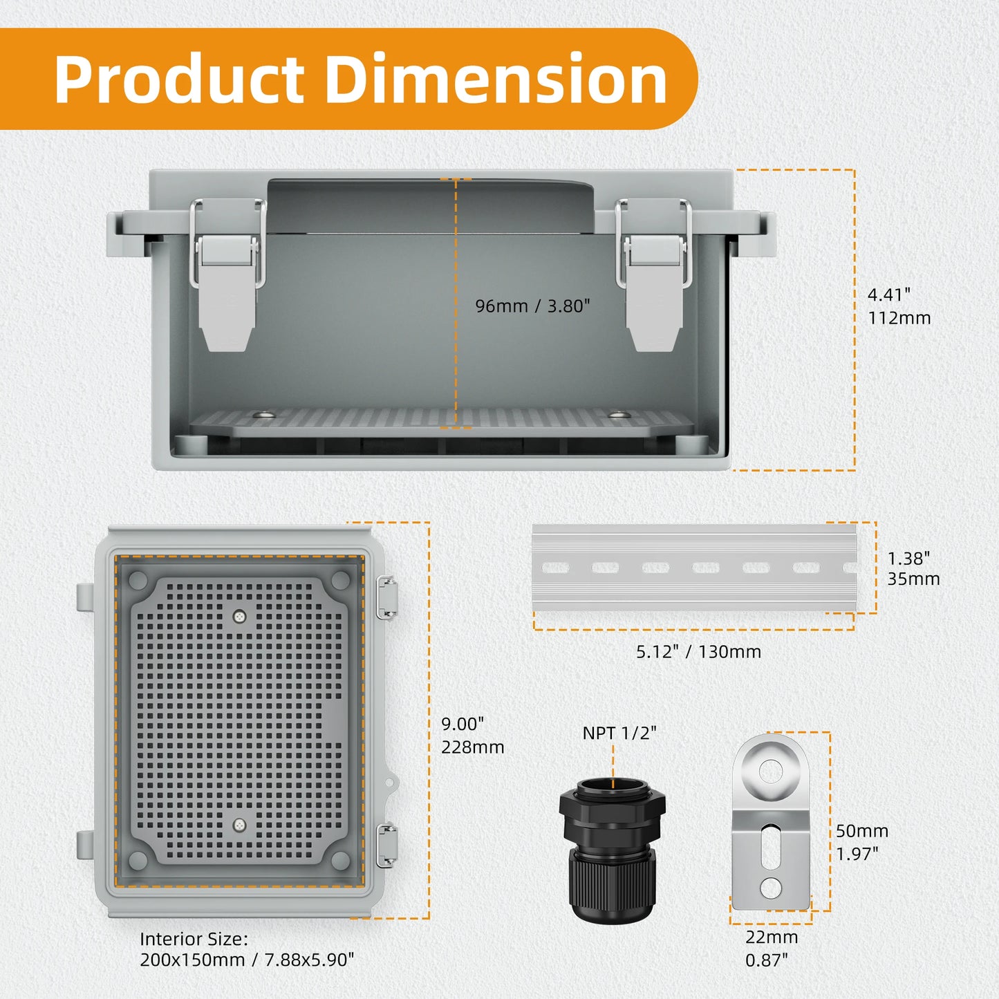 Grey Outdoor WiFi Enclosure Weatherproof Locking Box Plastic Waterproof Router Switch Enclosure Case for Electronics Equipment
