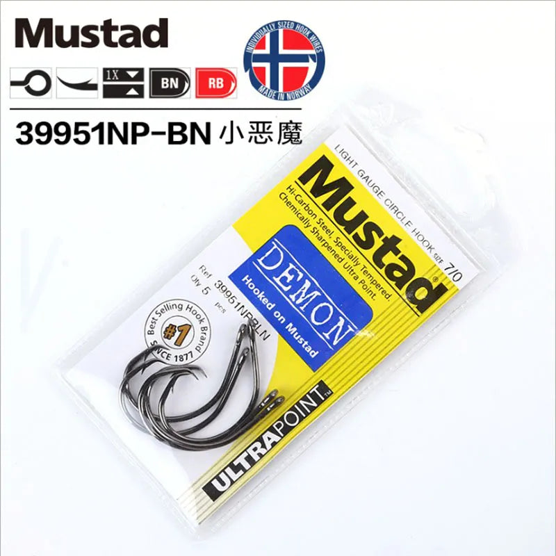 Original MUSTAD 39951 Fishing Hooks Carbon Steel Anzol Fishing Hooks Sharp Strong Rust Proof Sea Carp Anzuelos Fishhook Pesca