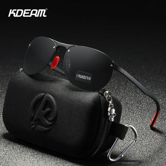 KDEAM Rimless Oval Men's Sunglasses Polarized TR90 Material Frame TAC Polarization Lense Soft Rubber Foot Cover