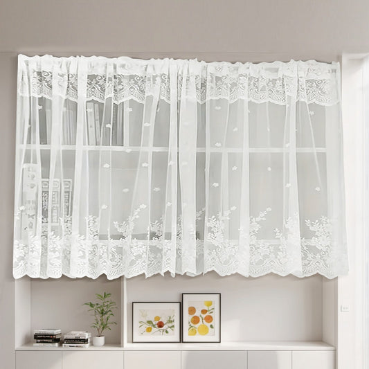 Cross-border double-row lace curtain wearing rod lace short curtain finished curtain bay window kitchen partition curtain window screen TEMU