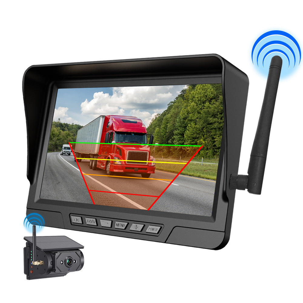 Rv-Specific Reversing Camera, Solar-Powered Wireless Camera, 7inch Display Screens, Blind Spot Warning, Universal for Trailers