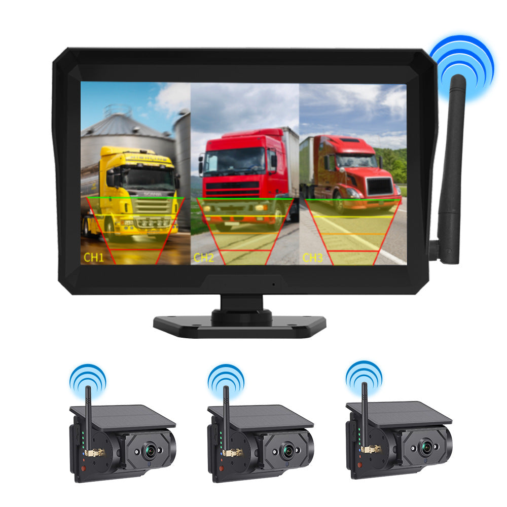 Rv-Specific Reversing Camera, Solar-Powered Wireless Camera, 7inch Display Screens, Blind Spot Warning, Universal for Trailers