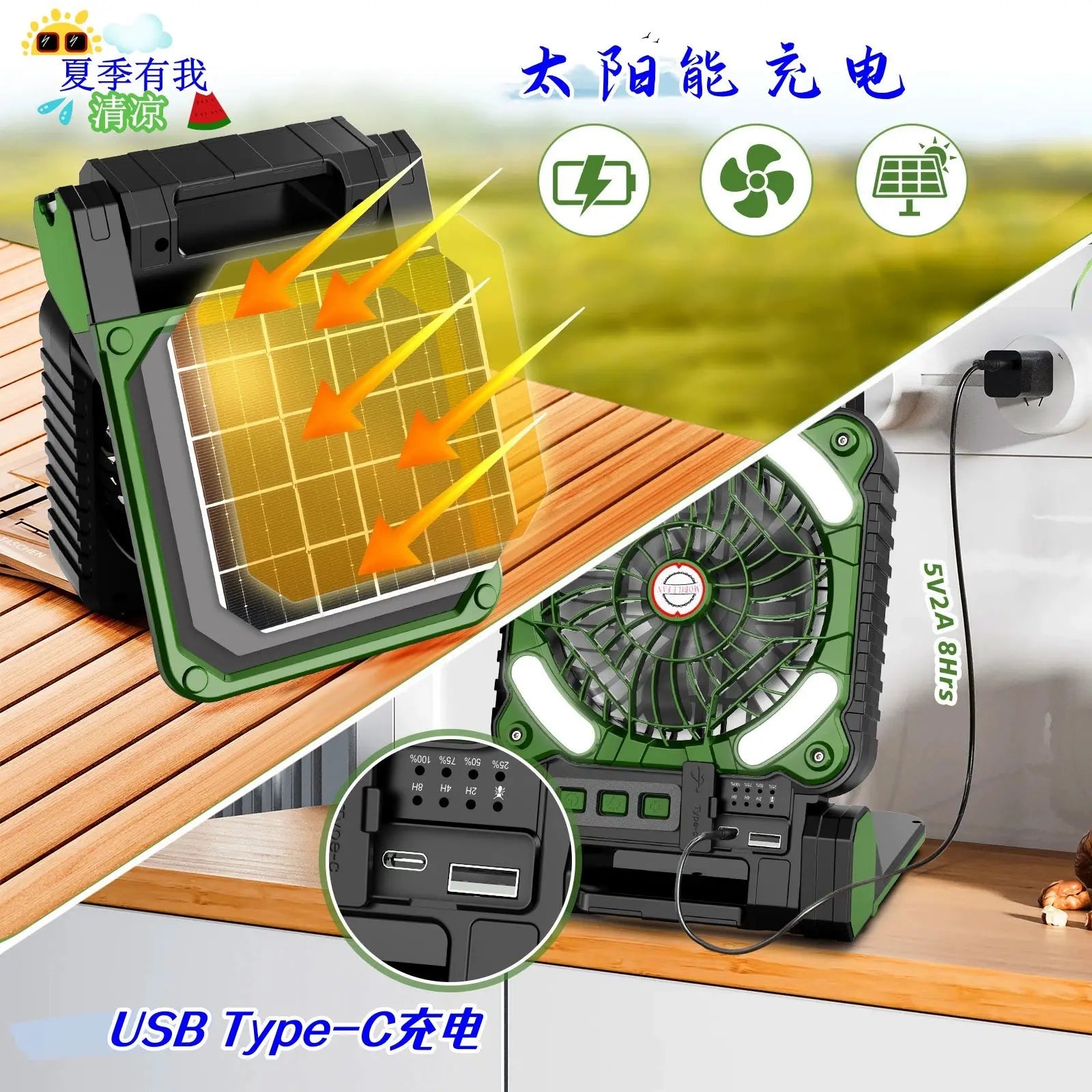 Long Battery Life 18 Hours Outdoor Solar Energy Fan Lamp Tent Light Camping Fishing USB Dual-Use Charging Long Battery Life WardBoyzPROShop