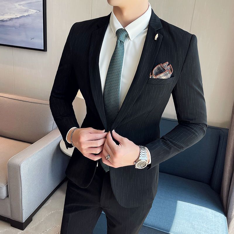Suitable for dating work blind date fried street draping dotted striped suit suit men's slim fit small suit jacket 109