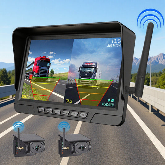 Rv-Specific Reversing Camera, Solar-Powered Wireless Camera, 7inch Display Screens, Blind Spot Warning, Universal for Trailers