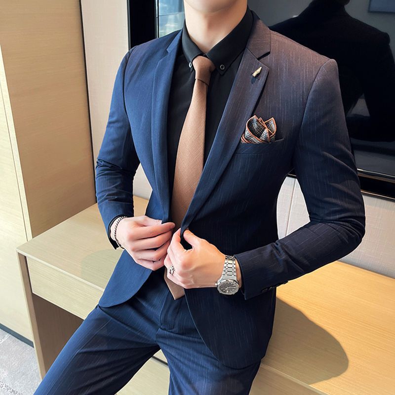 Suitable for dating work blind date fried street draping dotted striped suit suit men's slim fit small suit jacket 109