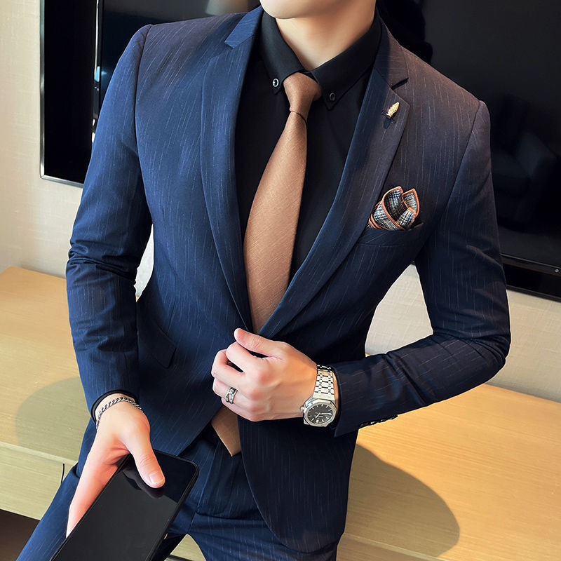 Suitable for dating work blind date fried street draping dotted striped suit suit men's slim fit small suit jacket 109