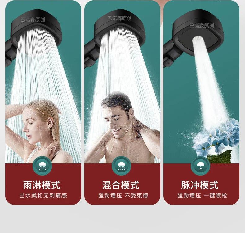 New 3 Modes High Pressure Shower Head Water Saving Shower Adjustable One-Key Stop Water Massage Sprayer Bathroom Accessories