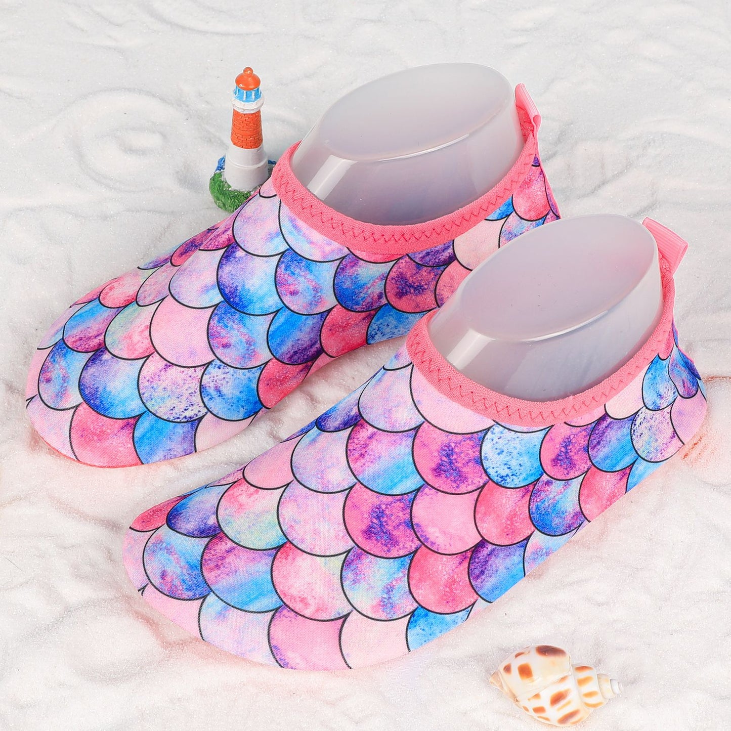 Cross-Border New Children's Fish Scale Colorful Sole Beach Shoes, Non-Slip Soft Sole, Quick-Drying Printed Outdoor Water Shoes for River Tracing