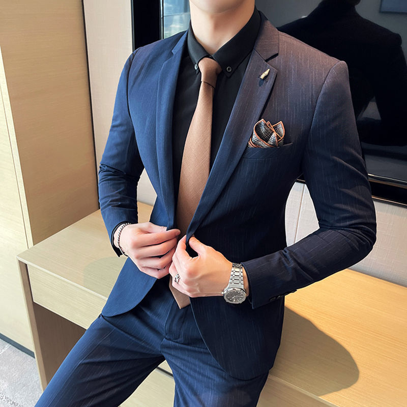 Suitable for dating work blind date fried street draping dotted striped suit suit men's slim fit small suit jacket 109