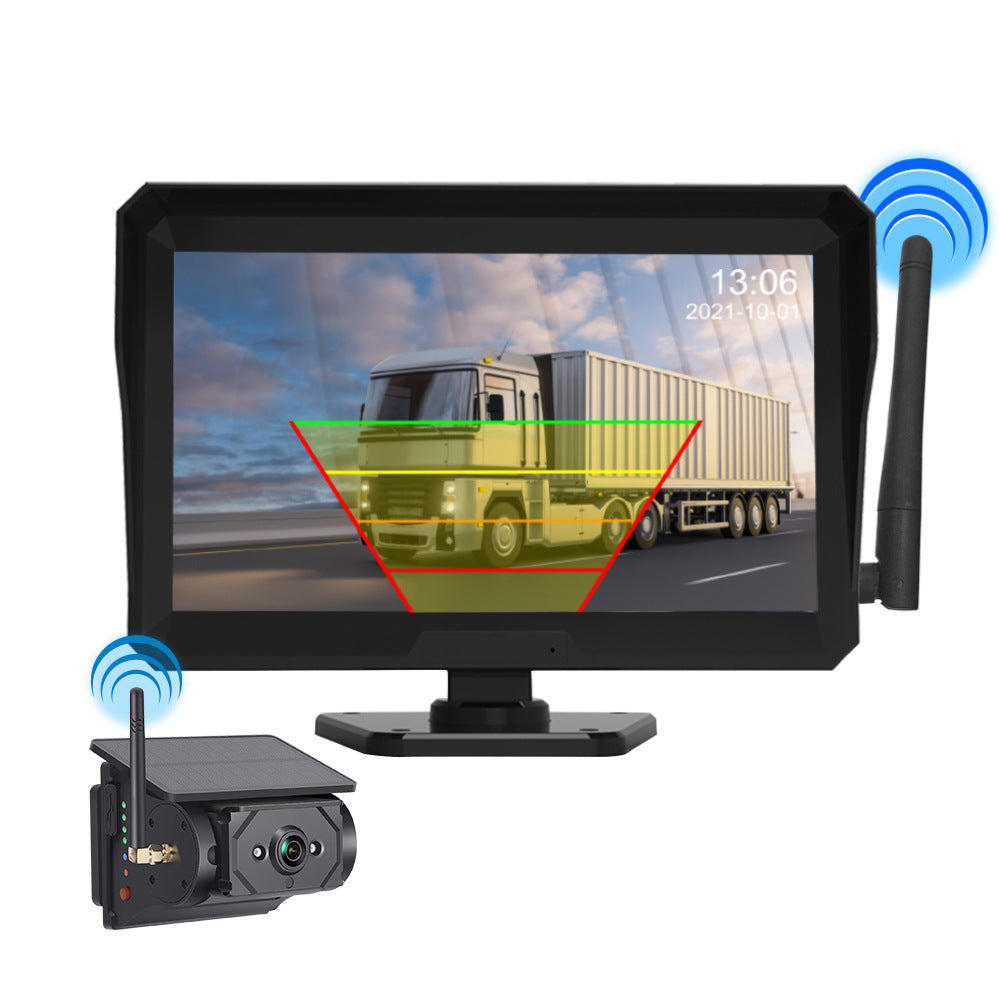 Rv-Specific Reversing Camera, Solar-Powered Wireless Camera, 7inch Display Screens, Blind Spot Warning, Universal for Trailers