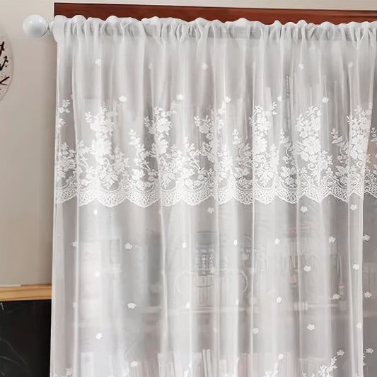 Cross-border double-row lace curtain wearing rod lace short curtain finished curtain bay window kitchen partition curtain window screen TEMU