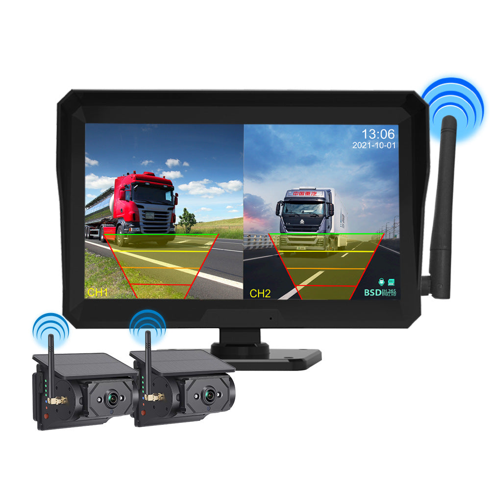 Rv-Specific Reversing Camera, Solar-Powered Wireless Camera, 7inch Display Screens, Blind Spot Warning, Universal for Trailers
