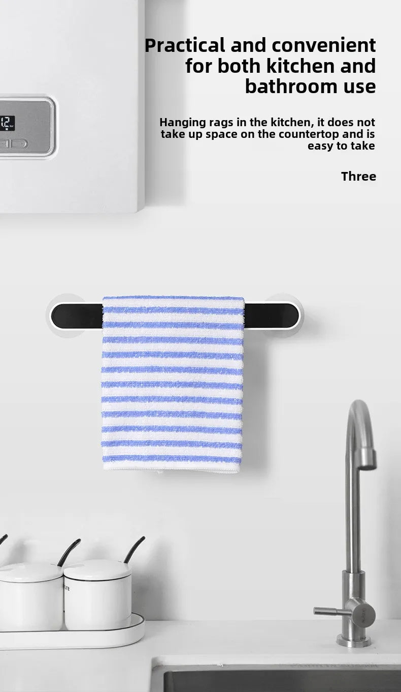No Drill Bathroom Towel Rack with Suction Cups, Adjustable Shelf for Bath Kitchen Dorm, Nordic Rustproof Stainless Steel