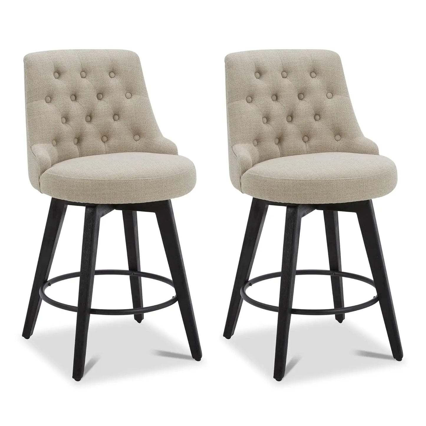 Swivel Counter Height Bar Stools Set of 2, Faux Leather Upholstered Backrest, Solid Wood Legs 26" Seat, Grey, Customized