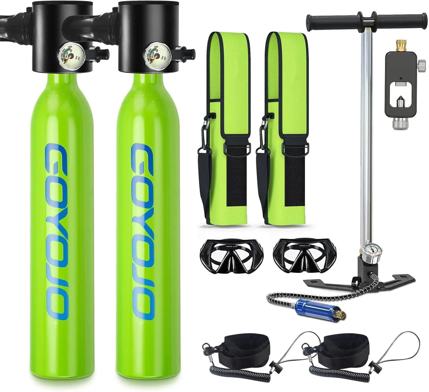 GOYOJO Mini Scuba Tank 0.5L with Pump Reusable Scuba Diving Cylinder Kit Gear for Emergency Rescue Boat Cleaning 3000 PSI
