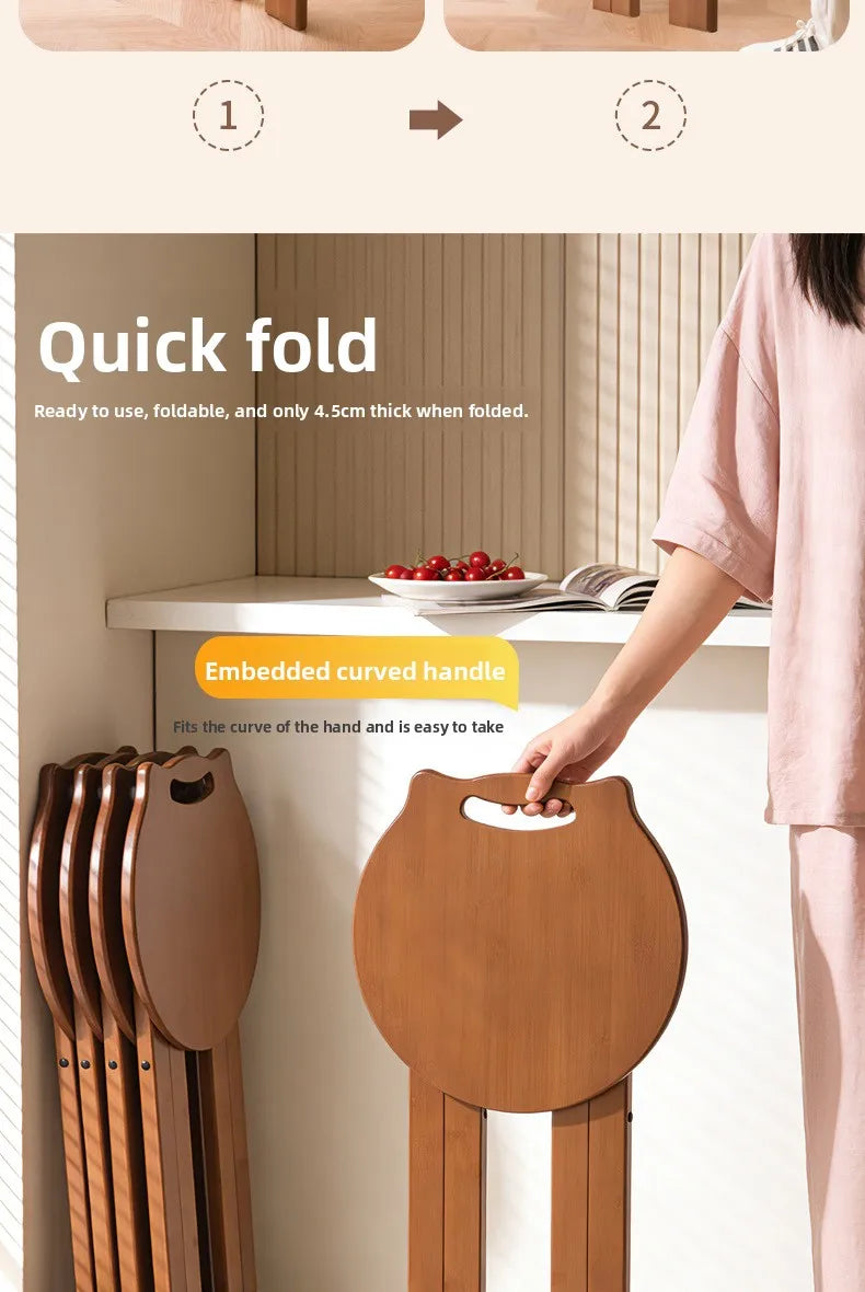 Retro style bamboo folding stool, household foldable round stool, foldable high stool, bar stool, restaurant dining stool