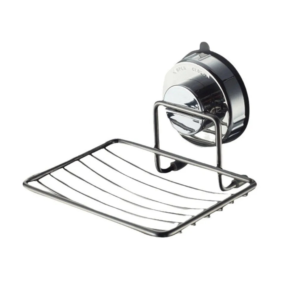 Wall Mounted Vacuum Suction Cup Soap Dish No-Drilling Stainless steel Bathroom Sponge Holder Self Draining Heavy Duty