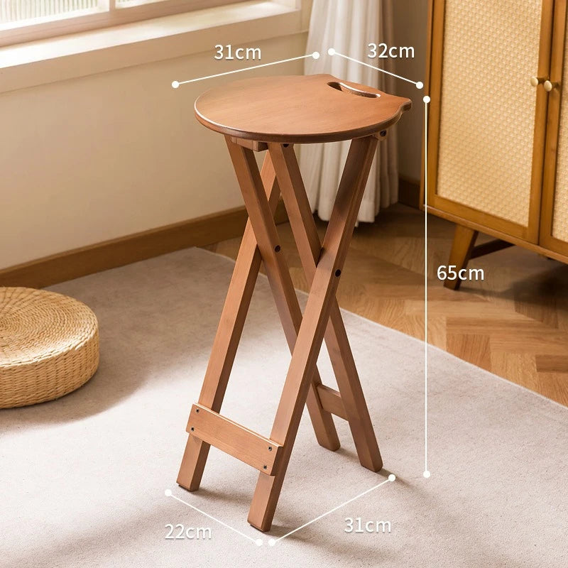Retro style bamboo folding stool, household foldable round stool, foldable high stool, bar stool, restaurant dining stool