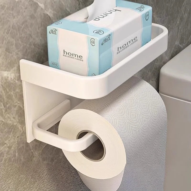 Wall-mounted Bathroom Tissue Holder, No Drill Roll Paper Rack, Toilet Paper Storage Organizer for Restroom