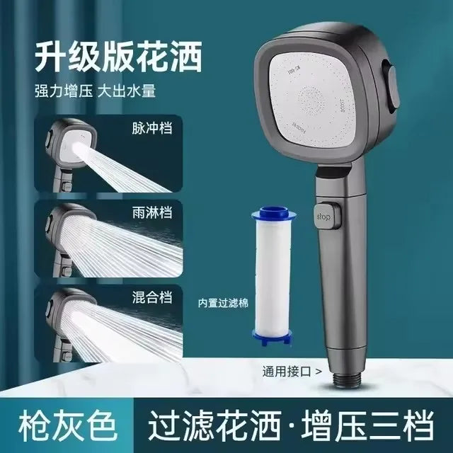 New 3 Modes High Pressure Shower Head Water Saving Shower Adjustable One-Key Stop Water Massage Sprayer Bathroom Accessories