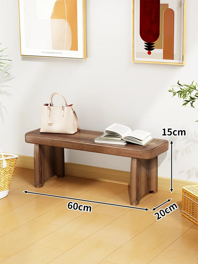 ‌Solid Wood Entryway Bench - Multi-Purpose Stool for Living Room, Sofa Side Table & Shoe Storage, Rustic Home Decor