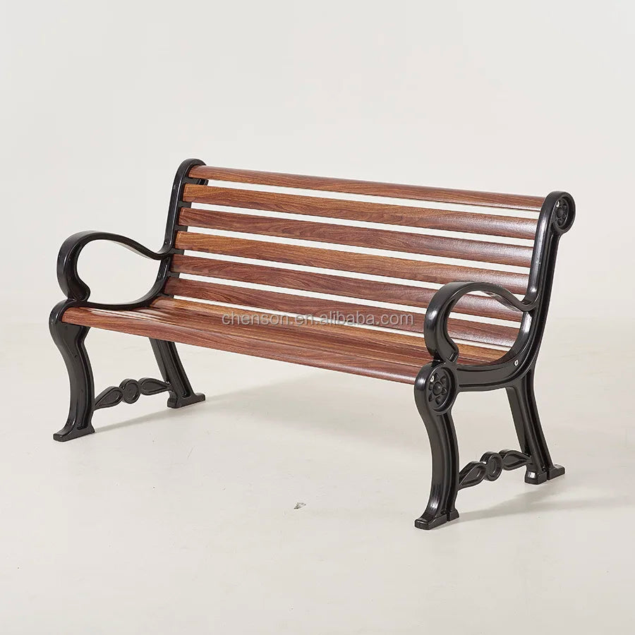 Modern 2-Seater Outdoor Plastic Wood Garden Bench Patio Park Bench Yard Seating with Metal Bench