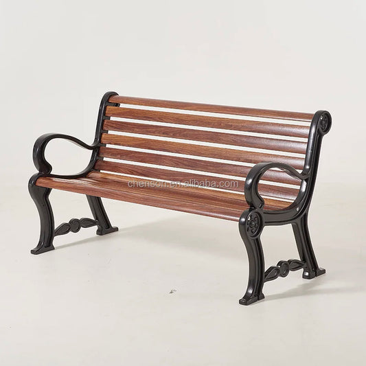Modern 2-Seater Outdoor Plastic Wood Garden Bench Patio Park Bench Yard Seating with Metal Bench