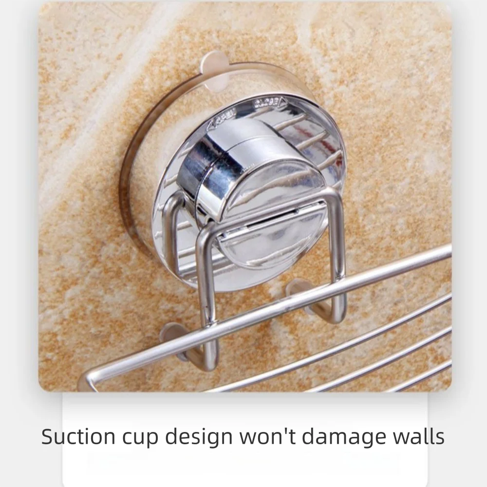 Wall Mounted Vacuum Suction Cup Soap Dish No-Drilling Stainless steel Bathroom Sponge Holder Self Draining Heavy Duty