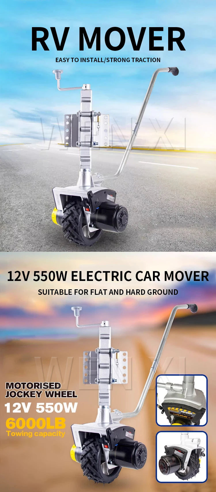 Electric Car Mover Trailer Jockey Wheel 12V Mover Electric Horse Float Automatic Brake Foldable