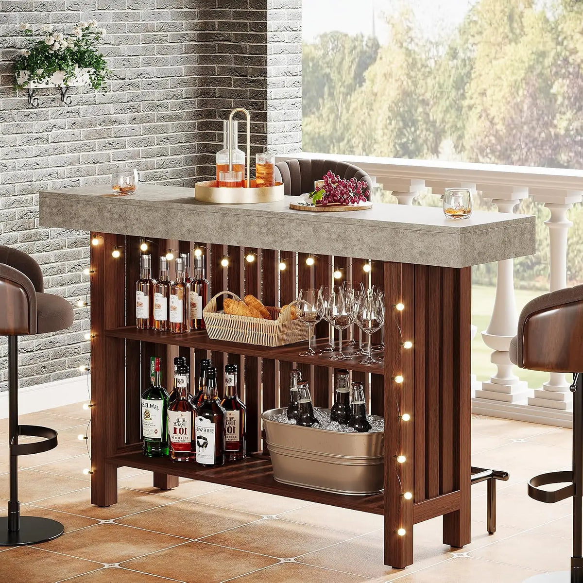 63" Large Bar Table, 2-Tier Counter Height Table with Footrest 41" Tall Mini Modern Coffee Bar Cabinet Pub Table for Home