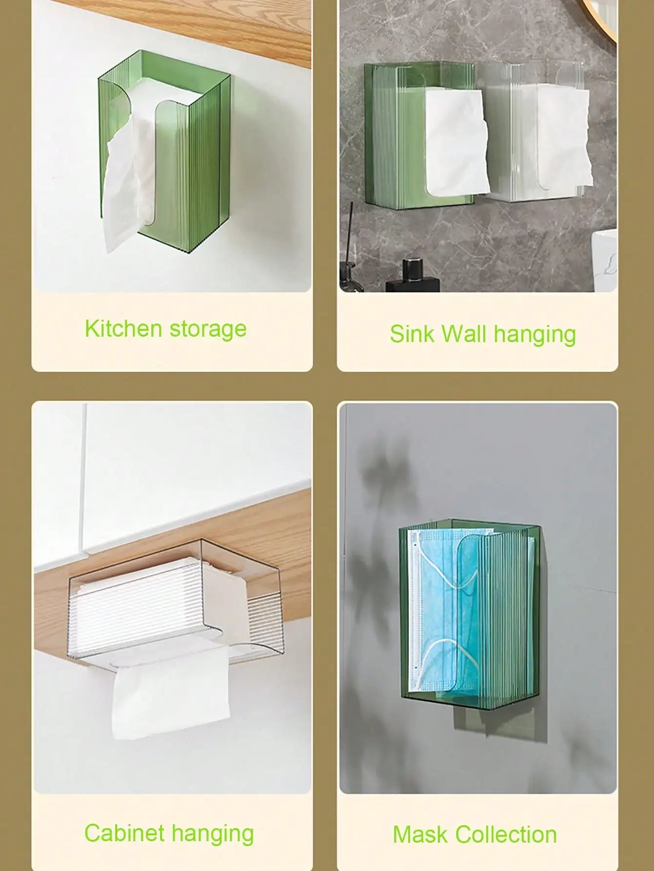 Bathroom Wall-Mounted Self-Adhesive Tissue Box Multi-Function Paper Towels Storage Box Portable Draw Cartons Commodity