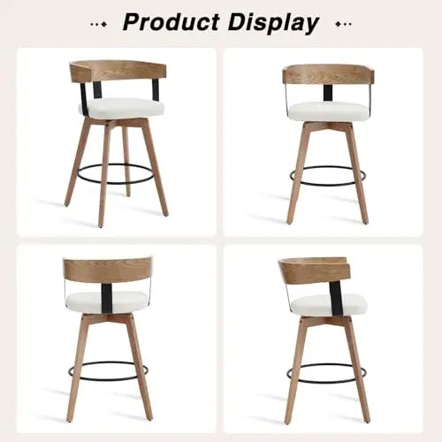 Swivel Bar Stools Set of 2, 26" Counter Height Bar Stool with Footrest Modern Wood Barstools with Linen Upholstered