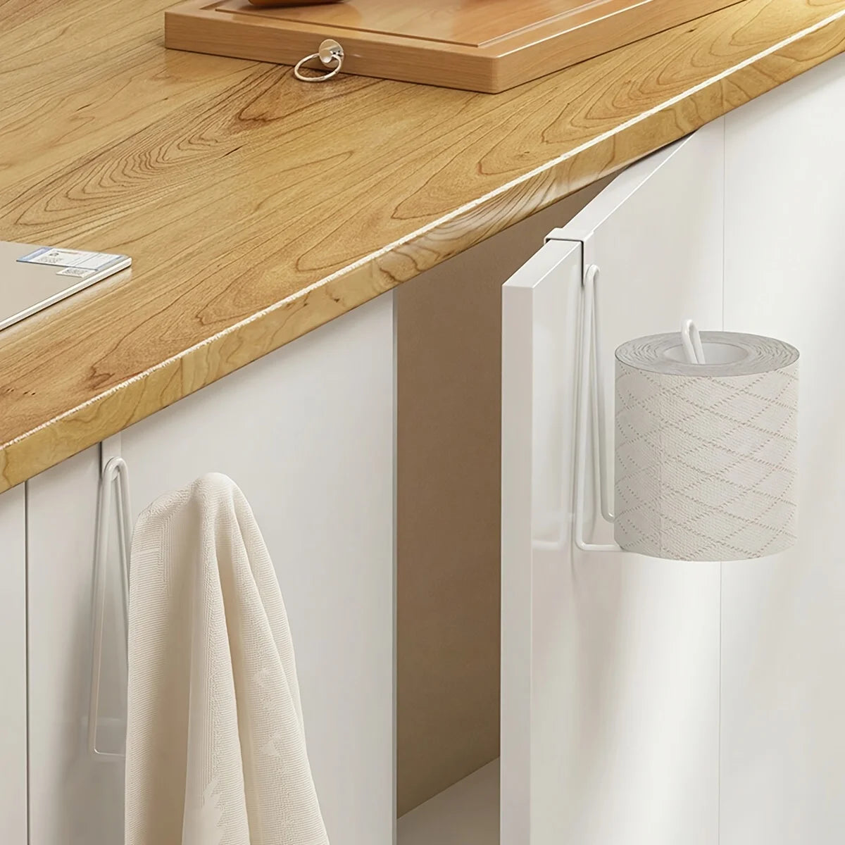 Toilet Paper Holder - Easy Install Wall Mount Bathroom Tissue Roll Hanger with Painted Finish Space Saving No-Drill Design ﻿