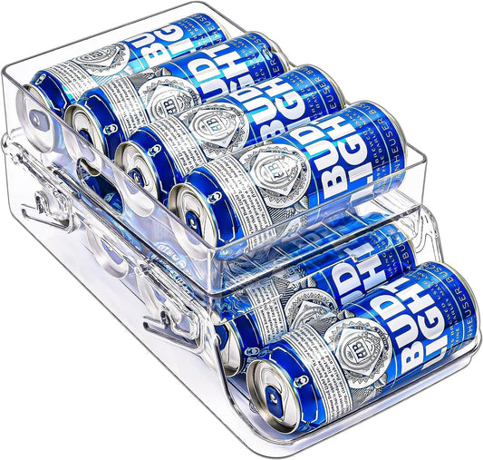 Refrigerator Can Drink Holder Storage Rolling Can Dispenser Pop Soda Can Organizer Bins Stackable 2 Tier Freezer Beverage Can Or