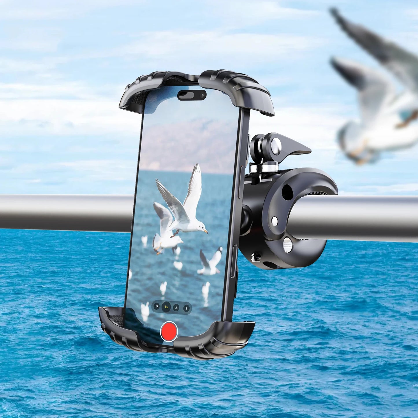 LRBH Marine Phone Mount, Crocodile Clip Arm Boat Holder, Quick Lock 360° Rotation, Shockproof Scratch-Free, Fits 4.7-7.2" Phones