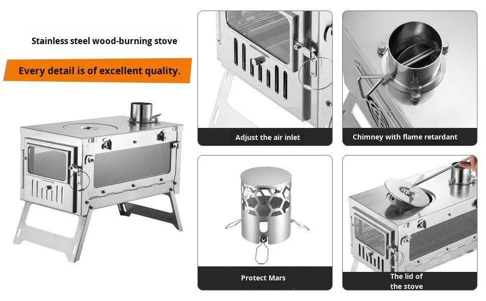 Hot Tent Stove Ultralight Wood Burning Stove For Tent Outdoor Camping Firewood Oven For Winter Backpacking